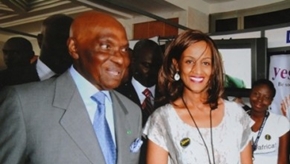 Sophia Bekele with President Abdoulaye Wade of Senegal at the "Yes2dotAfrica " Campaign Exhibition in Dakar Senegal Oct. 2011